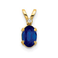 14k Diamond and 6x4 Oval September/Sapphire Birthstone Pendant, 0.688 ct, 12 x 4.5 mm