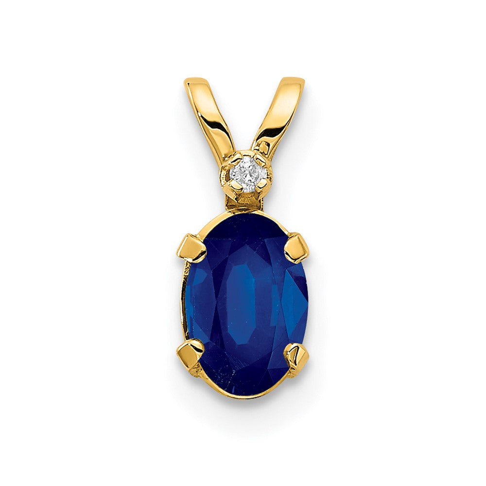 14k Diamond and 6x4 Oval September/Sapphire Birthstone Pendant, 0.688 ct, 12 x 4.5 mm