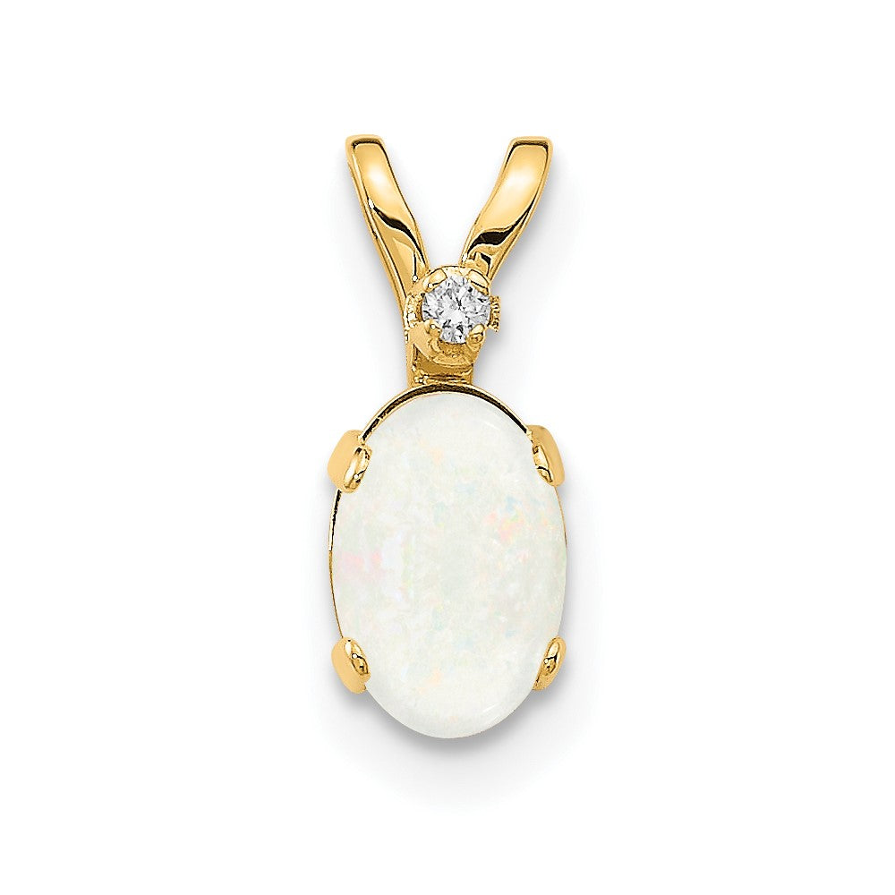 14k Diamond and 6x4 Oval October/Opal Birthstone Pendant, 0.308 ct, 12 x 4.5 mm