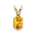 14k Diamond and 6x4 Oval November/Citrine Birthstone Pendant, 0.408 ct, 12 x 4.5 mm