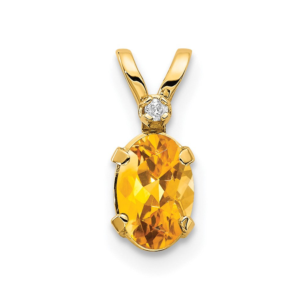 14k Diamond and 6x4 Oval November/Citrine Birthstone Pendant, 0.408 ct, 12 x 4.5 mm