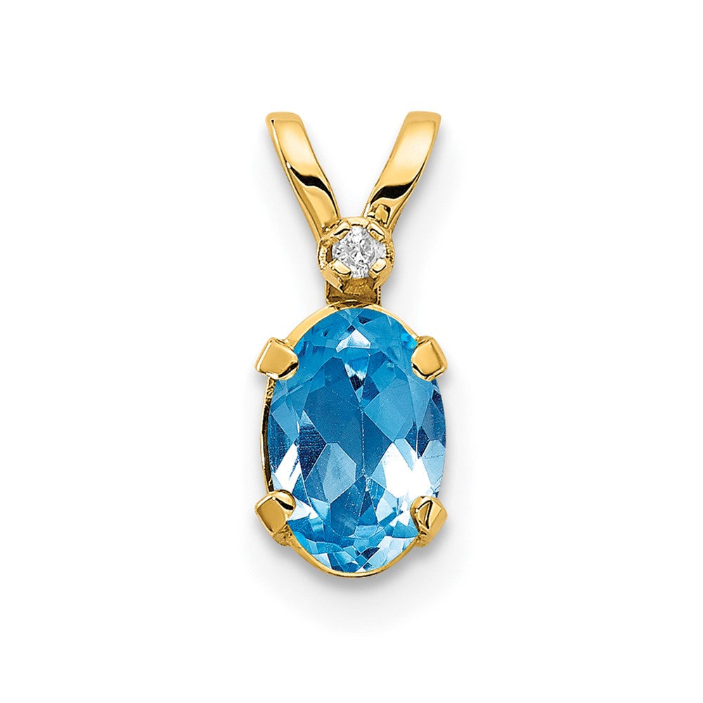 14k Diamond and 6x4 Oval December/Blue Topaz Birthstone Pendant, 0.558 ct, 12 x 4.5 mm