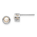 14k White Gold 4mm Round Bezel June/Freshwater Cultured Pearl Post Earrings, 4 x 4 mm