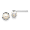 14k White Gold 4.5mm Round Bezel June/Freshwater Cultured Pearl Post Earrings, 5 x 5 mm
