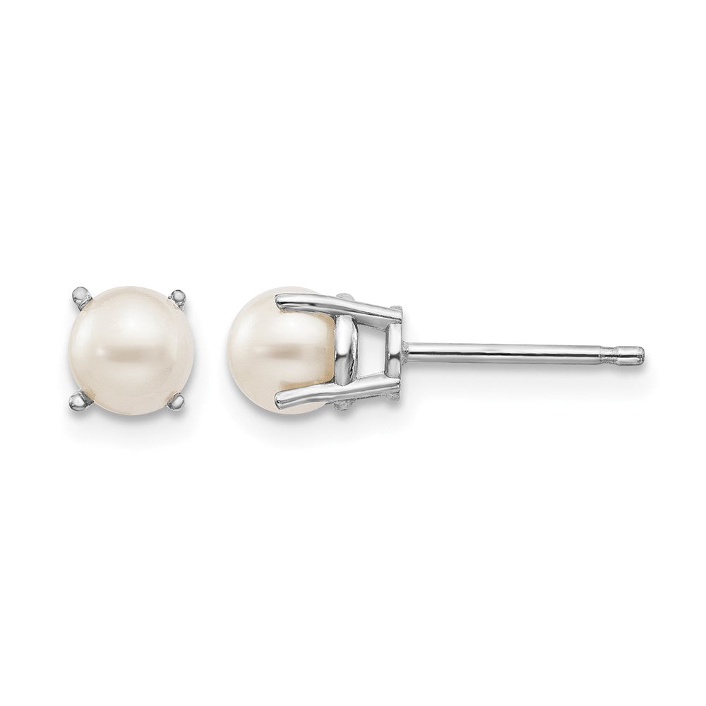 14k White Gold 4.5mm Round June/Freshwater Cultured Pearl Post Earrings, 6 x 4 mm