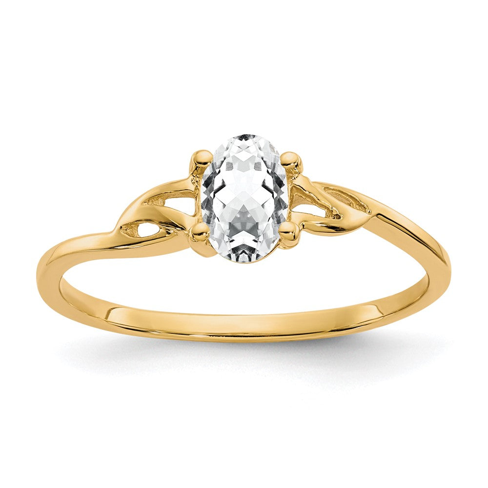 14k 6x4 Oval White Topaz Birthstone Ring, 0.45 ct, Size 7, 1.33 g