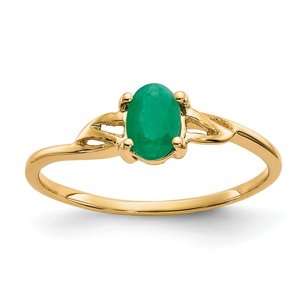 14k 6x4 Oval Emerald Birthstone Ring, 0.45 ct, Size 7, 1.33 g