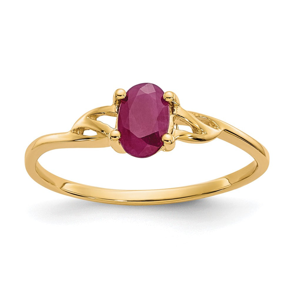 14k 6x4 Oval Ruby Birthstone Ring, 0.45 ct, Size 7, 1.33 g