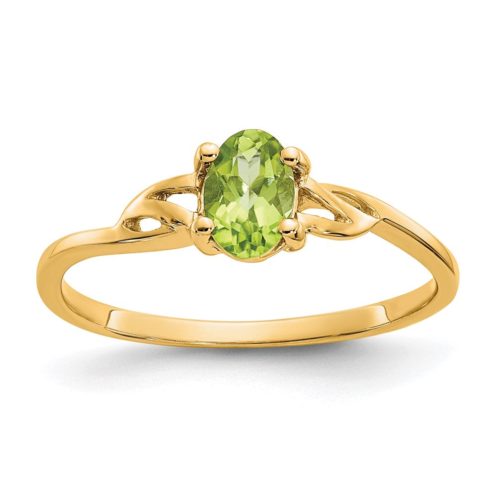 14k 6x4 Oval Peridot Birthstone Ring, 0.45 ct, Size 7, 1.33 g
