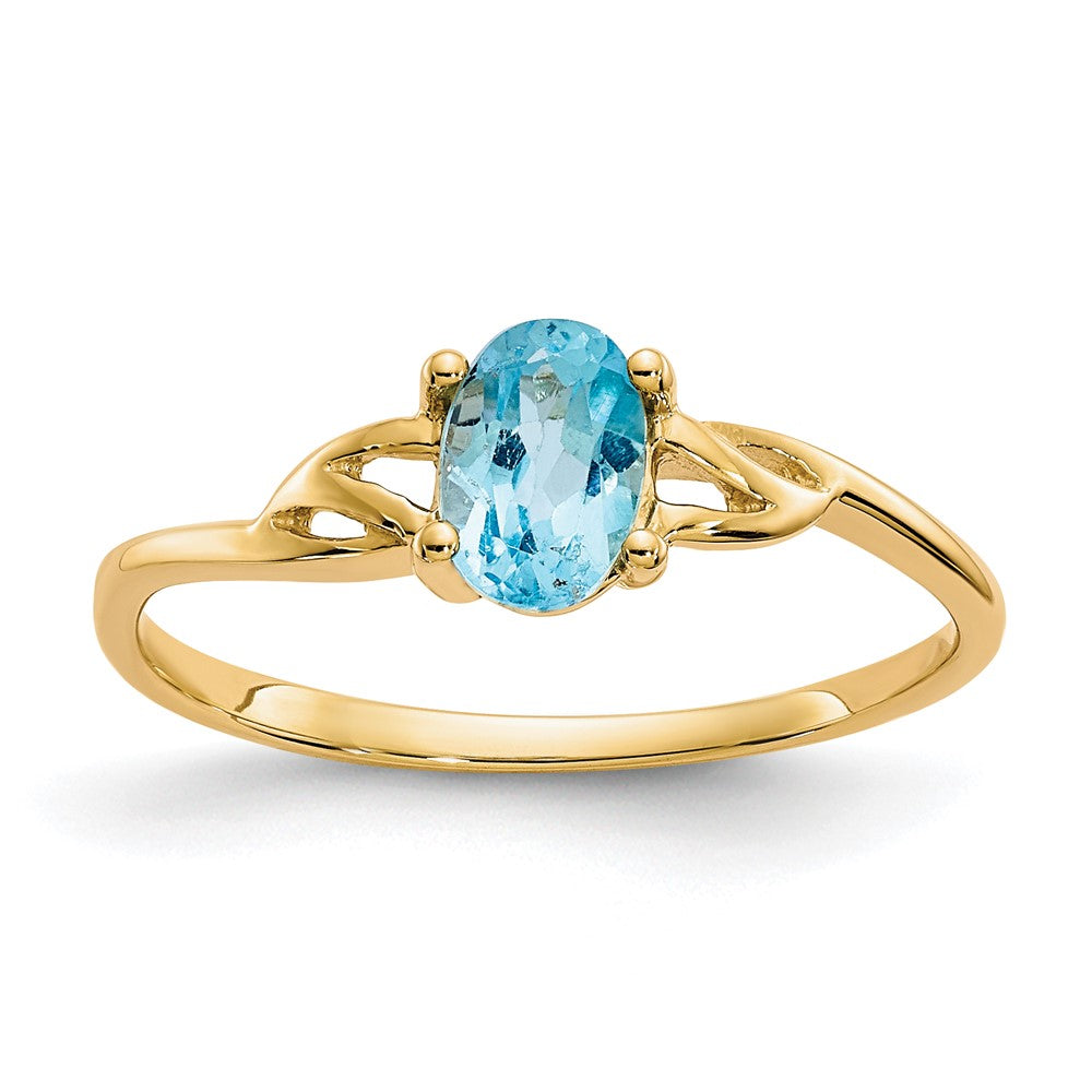 14k 6x4 Oval Blue Topaz Birthstone Ring, 0.45 ct, Size 7, 1.33 g