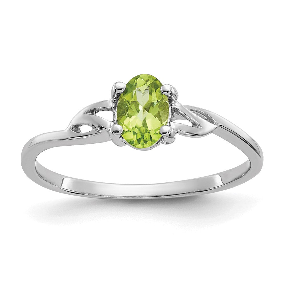 14k White Gold 6x4 Oval Peridot Birthstone Ring, 0.45 ct, Size 7, 1.33 g