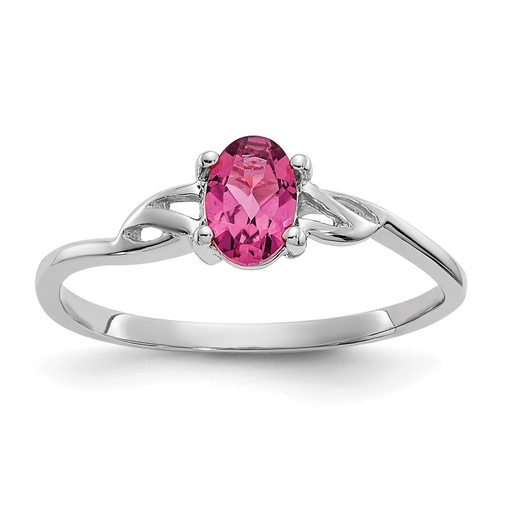 14k White Gold 6x4 Oval Pink Tourmaline Birthstone Ring, 0.45 ct, Size 7, 1.33 g