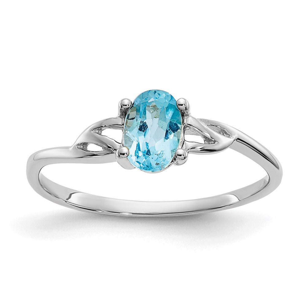 14k White Gold 6x4 Oval Blue Topaz Birthstone Ring, 0.45 ct, Size 7, 1.33 g