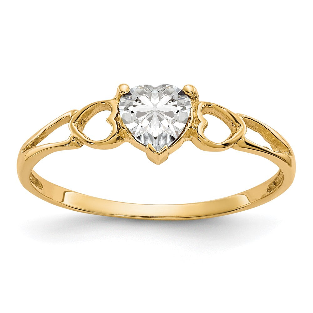 14k 5mm Heart White Topaz Birthstone Ring, 0.45 ct, Size 7