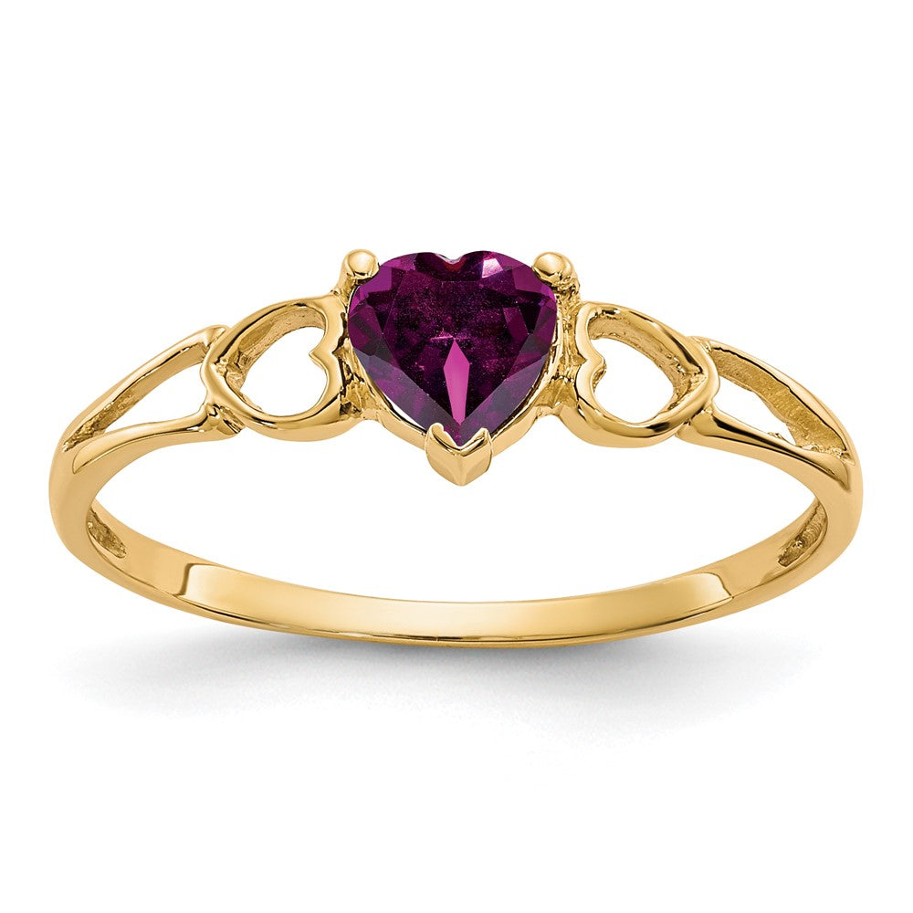 14k 5mm Heart Rhodolite Garnet Birthstone Ring, 0.45 ct, Size 7