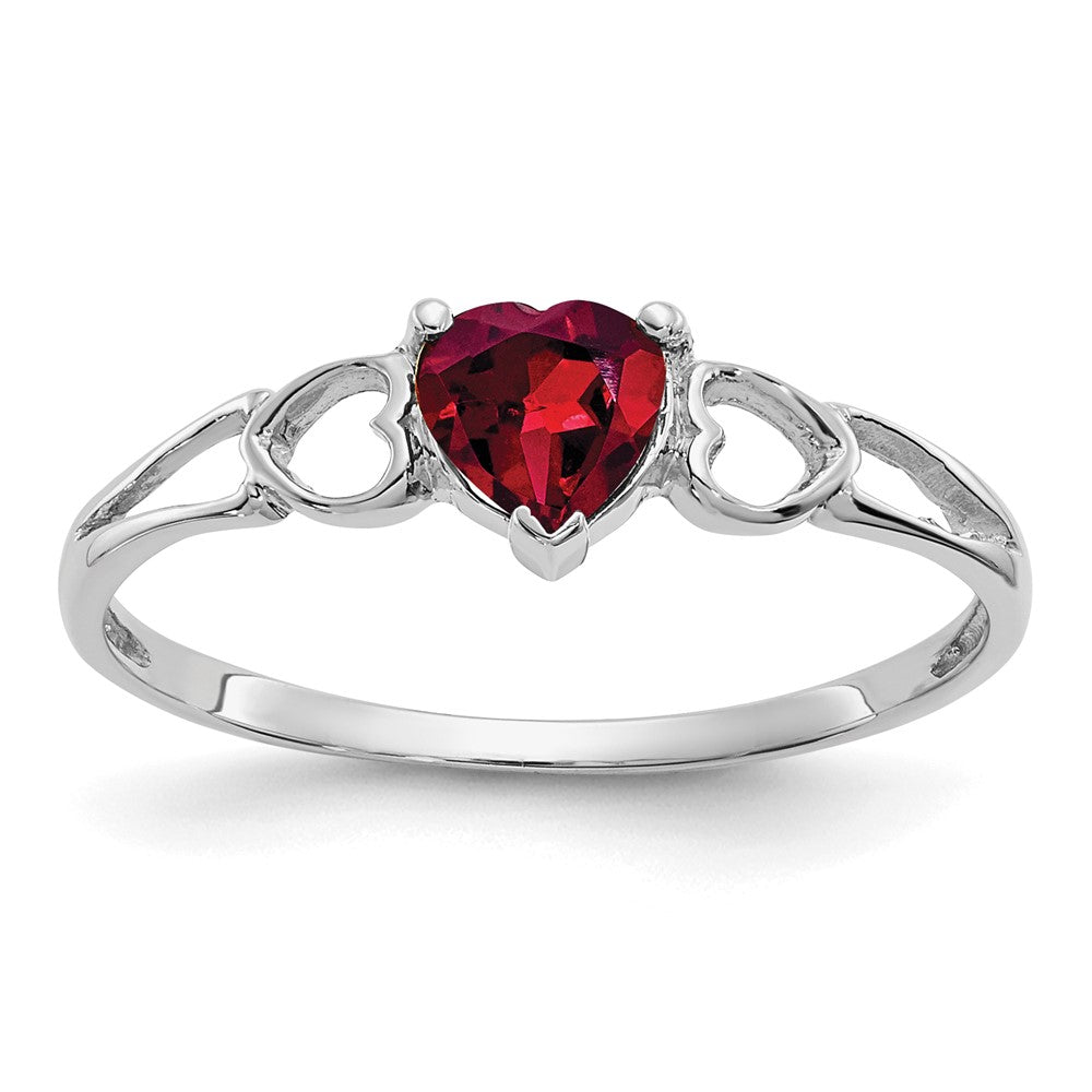 14k White Gold 5mm Heart Rhodolite Garnet Birthstone Ring, 0.45 ct, Size 6