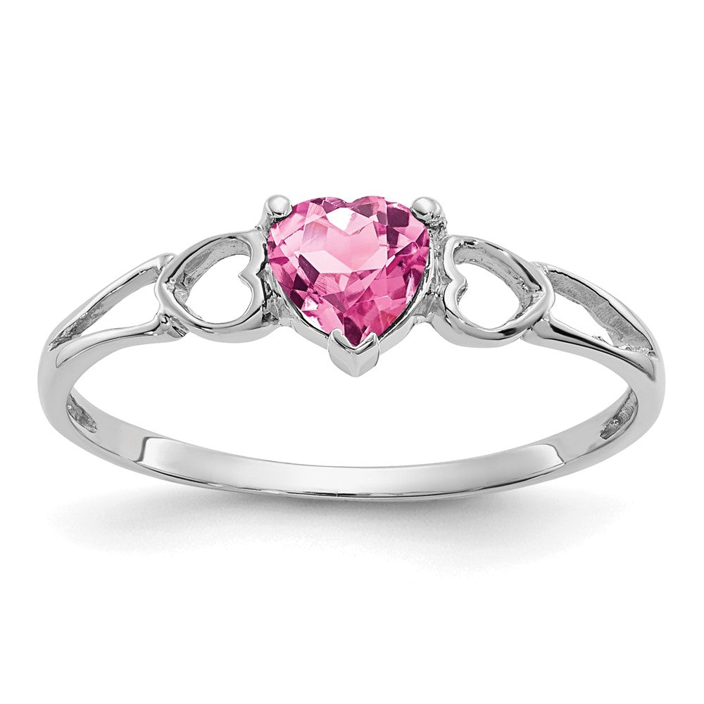 14k White Gold 5mm Heart Pink Tourmaline Birthstone Ring, 0.45 ct, Size 6