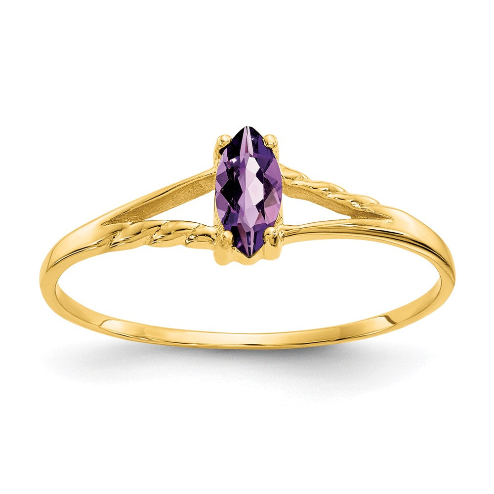 14k 6x3 Marquise Amethyst Birthstone Ring, 0.2 ct, Size 7