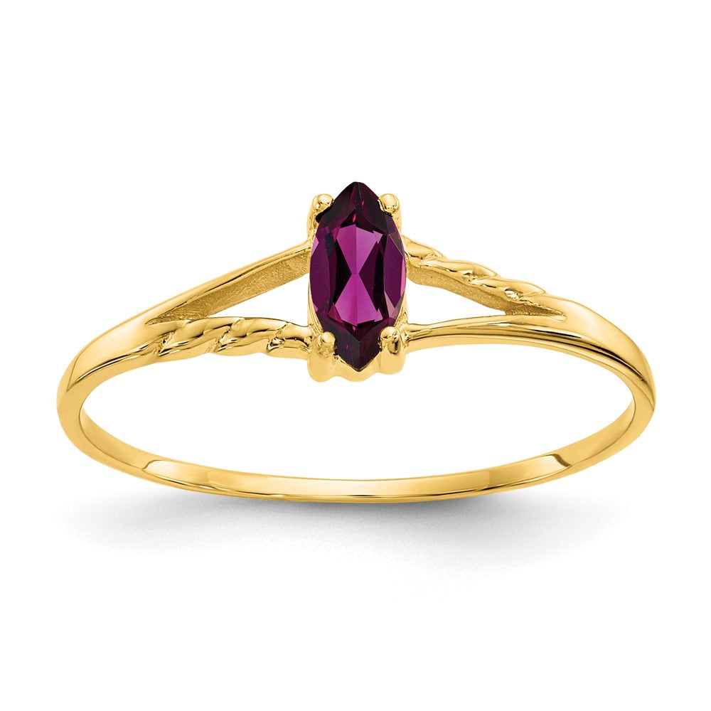 14k 6x3 Marquise Rhodolite Garnet Birthstone Ring, 0.2 ct, Size 7