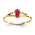 14k 6x3 Marquise Ruby Birthstone Ring, 0.2 ct, Size 7
