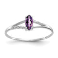 14k White Gold 6x3 Marquise Amethyst Birthstone Ring, 0.2 ct, Size 7