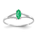 14k White Gold 6x3 Marquise Emerald Birthstone Ring, 0.2 ct, Size 7