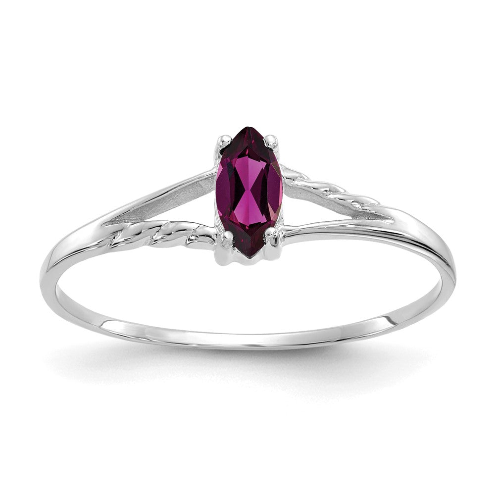 14k White Gold 6x3 Marquise Rhodolite Garnet Birthstone Ring, 0.2 ct, Size 7
