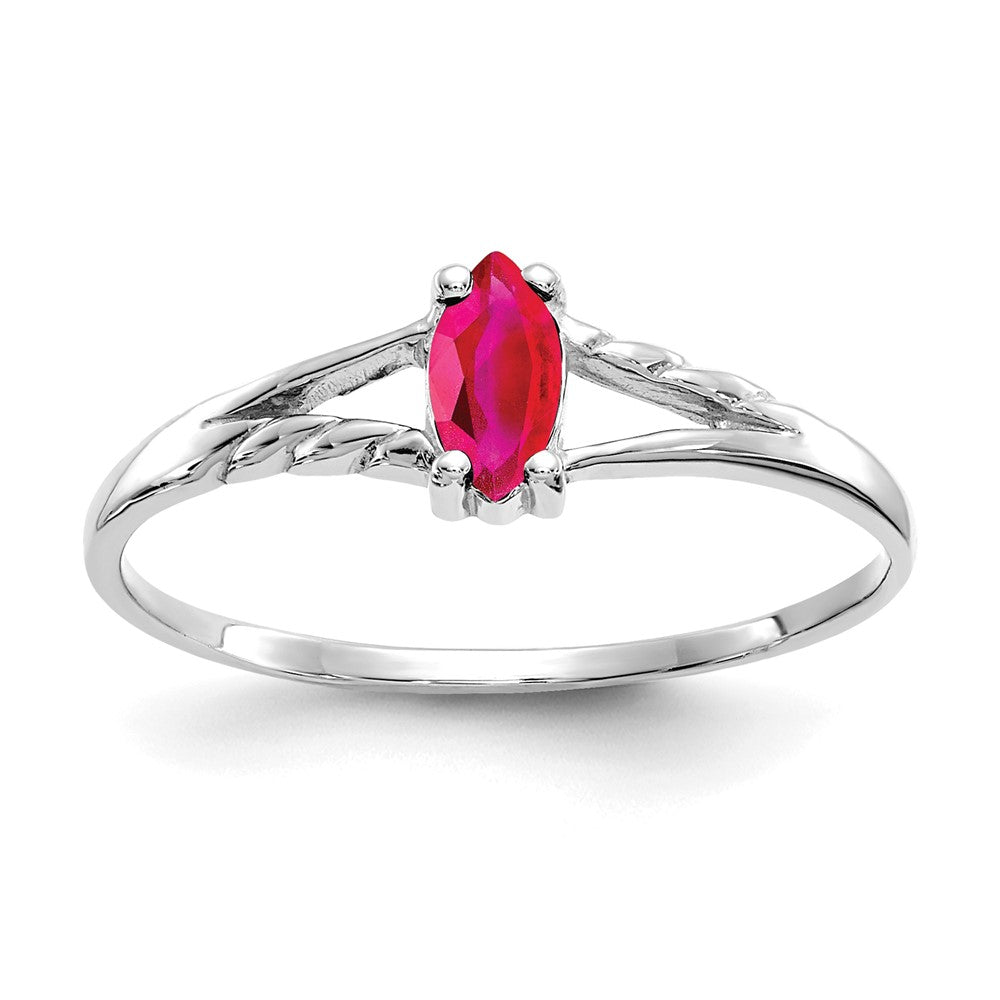14k White Gold 6x3 Marquise Ruby Birthstone Ring, 0.2 ct, Size 7