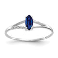 14k White Gold 6x3 Marquise Sapphire Birthstone Ring, 0.2 ct, Size 7