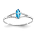 14k White Gold 6x3 Marquise Blue Topaz Birthstone Ring, 0.2 ct, Size 7