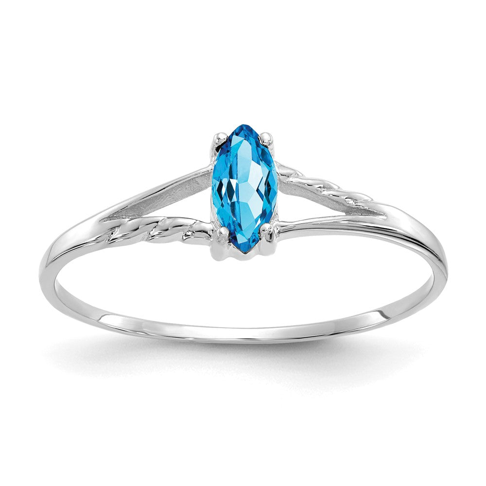14k White Gold 6x3 Marquise Blue Topaz Birthstone Ring, 0.2 ct, Size 7