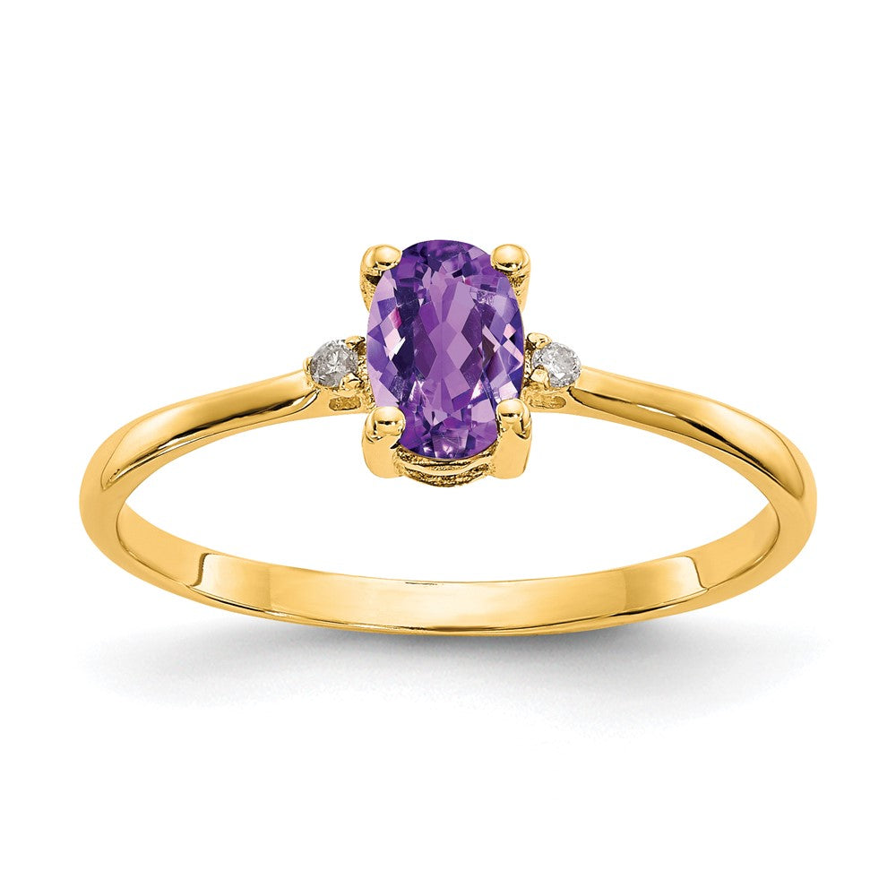 14k Diamond and 6x4 Oval Amethyst Birthstone Ring, 0.466 ct