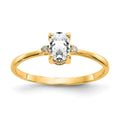 14k Diamond and 6x4 Oval White Topaz Birthstone Ring, 0.466 ct