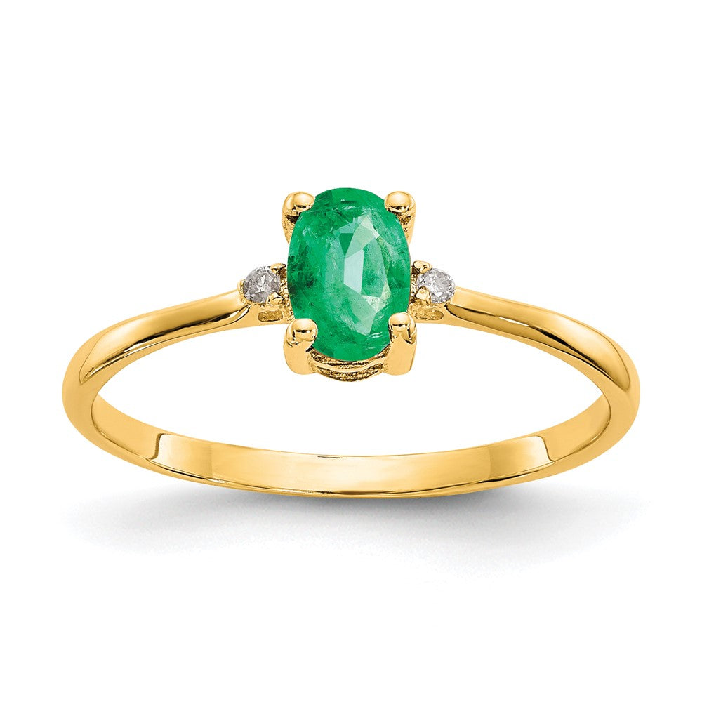 14k Diamond and 6x4 Oval Emerald Birthstone Ring, 0.466 ct