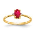 14k Diamond and 6x4 Oval Ruby Birthstone Ring, 0.466 ct