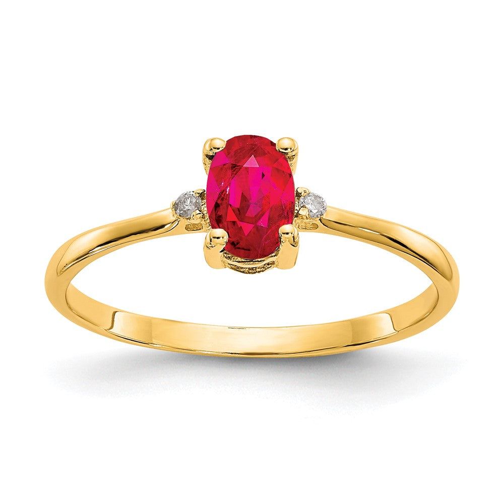 14k Diamond and 6x4 Oval Ruby Birthstone Ring, 0.466 ct