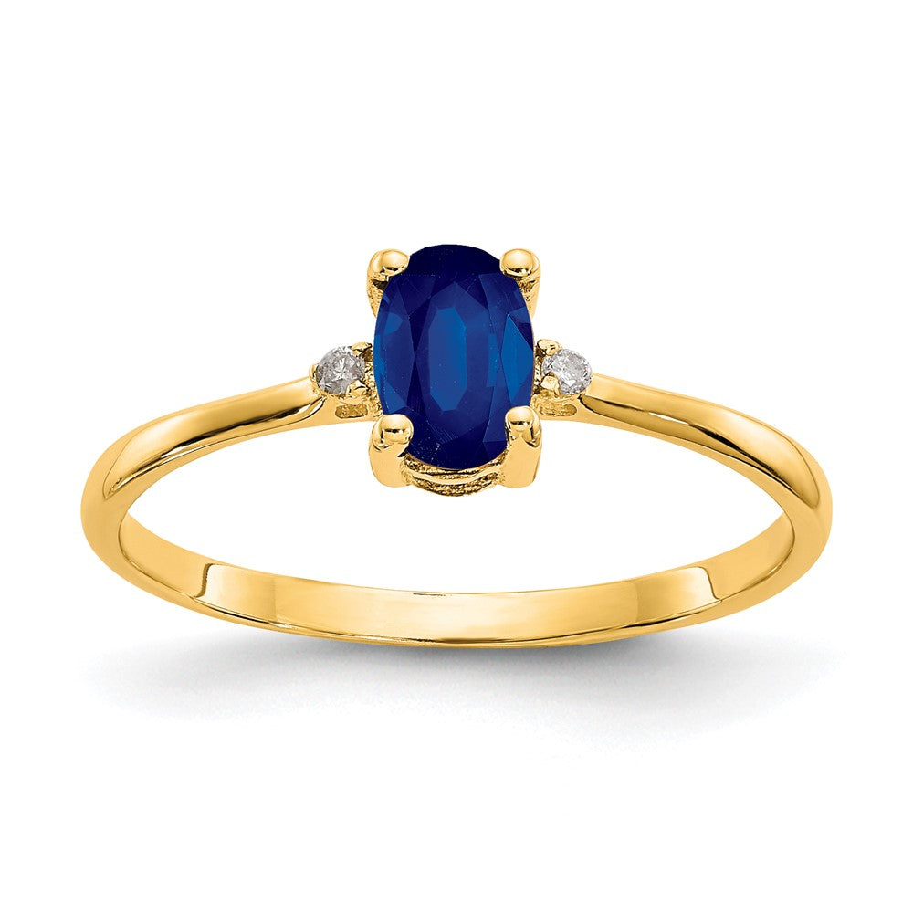14k Diamond and 6x4 Oval Sapphire Birthstone Ring, 0.466 ct