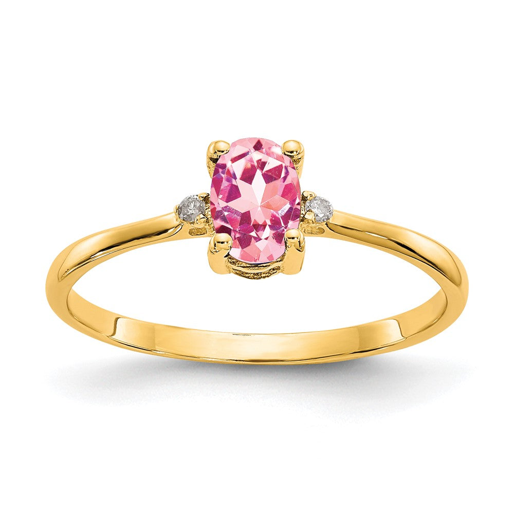 14k Diamond and 6x4 Oval Pink Tourmaline Birthstone Ring, 0.466 ct