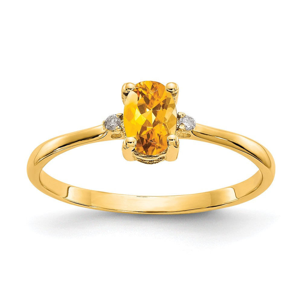14k Diamond and 6x4 Oval Citrine Birthstone Ring, 0.466 ct