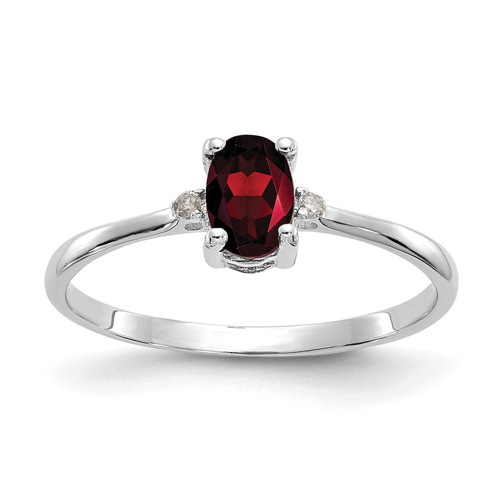 14k White Gold Diamond and 6x4 Oval Garnet Birthstone Ring, 0.466 ct