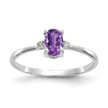 14k White Gold Diamond and 6x4 Oval Amethyst Birthstone Ring, 0.466 ct