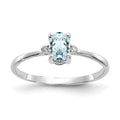 14k White Gold Diamond and 6x4 Oval Aquamarine Birthstone Ring, 0.466 ct