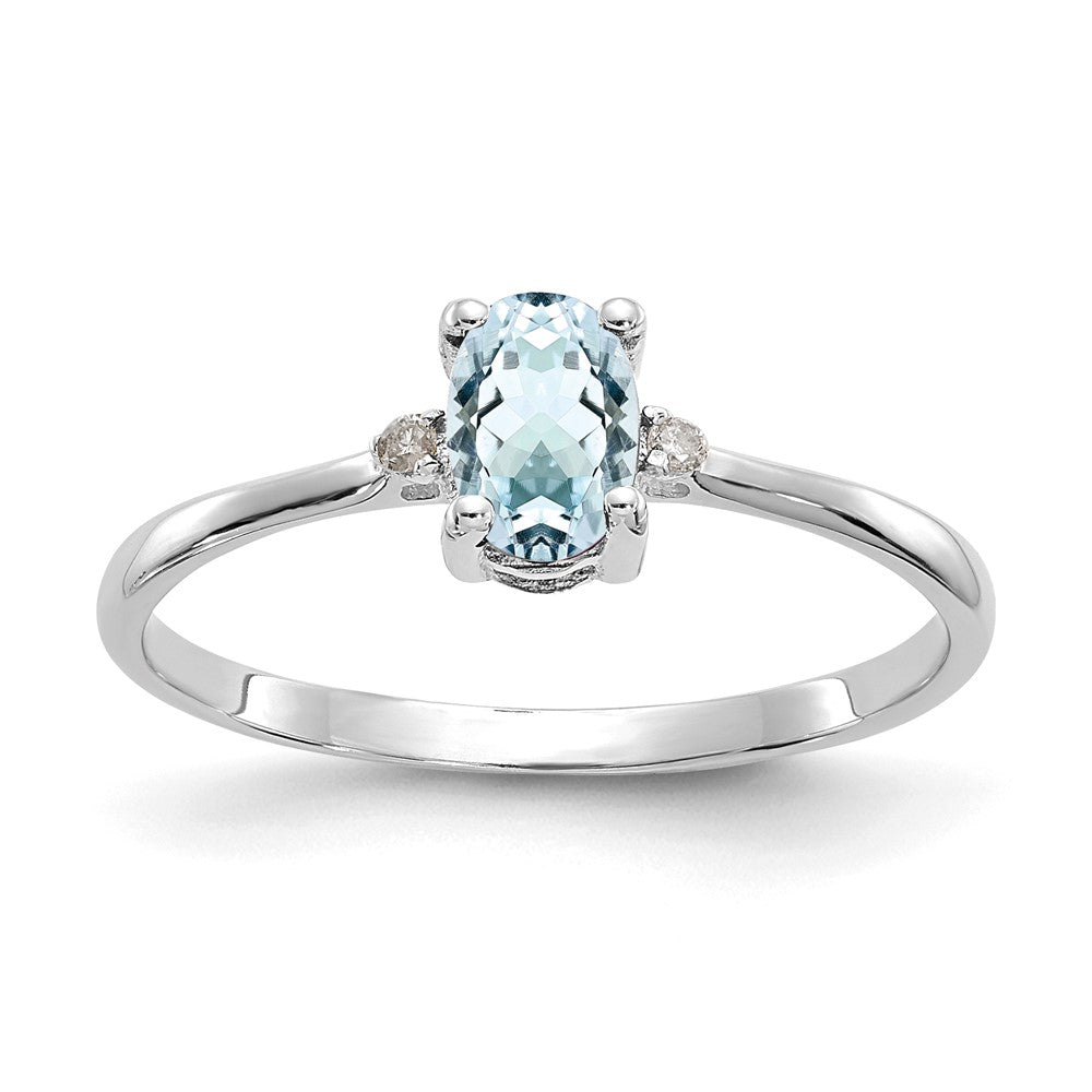 14k White Gold Diamond and 6x4 Oval Aquamarine Birthstone Ring, 0.466 ct