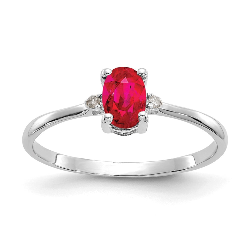 14k White Gold Diamond and 6x4 Oval Ruby Birthstone Ring, 0.466 ct