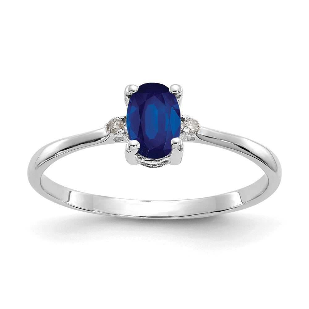 14k White Gold Diamond and 6x4 Oval Sapphire Birthstone Ring, 0.466 ct
