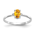 14k White Gold Diamond and 6x4 Oval Citrine Birthstone Ring, 0.466 ct