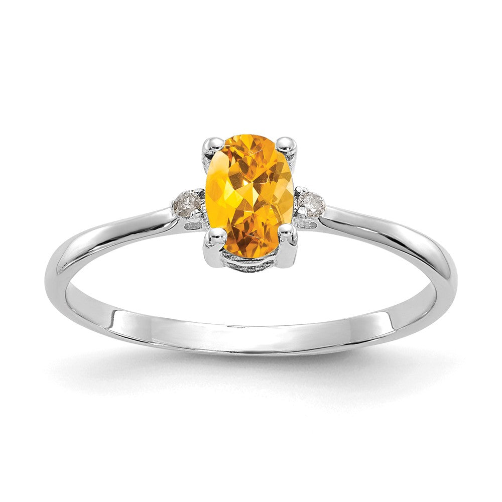 14k White Gold Diamond and 6x4 Oval Citrine Birthstone Ring, 0.466 ct