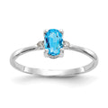 14k White Gold Diamond and 6x4 Oval Blue Topaz Birthstone Ring, 0.466 ct