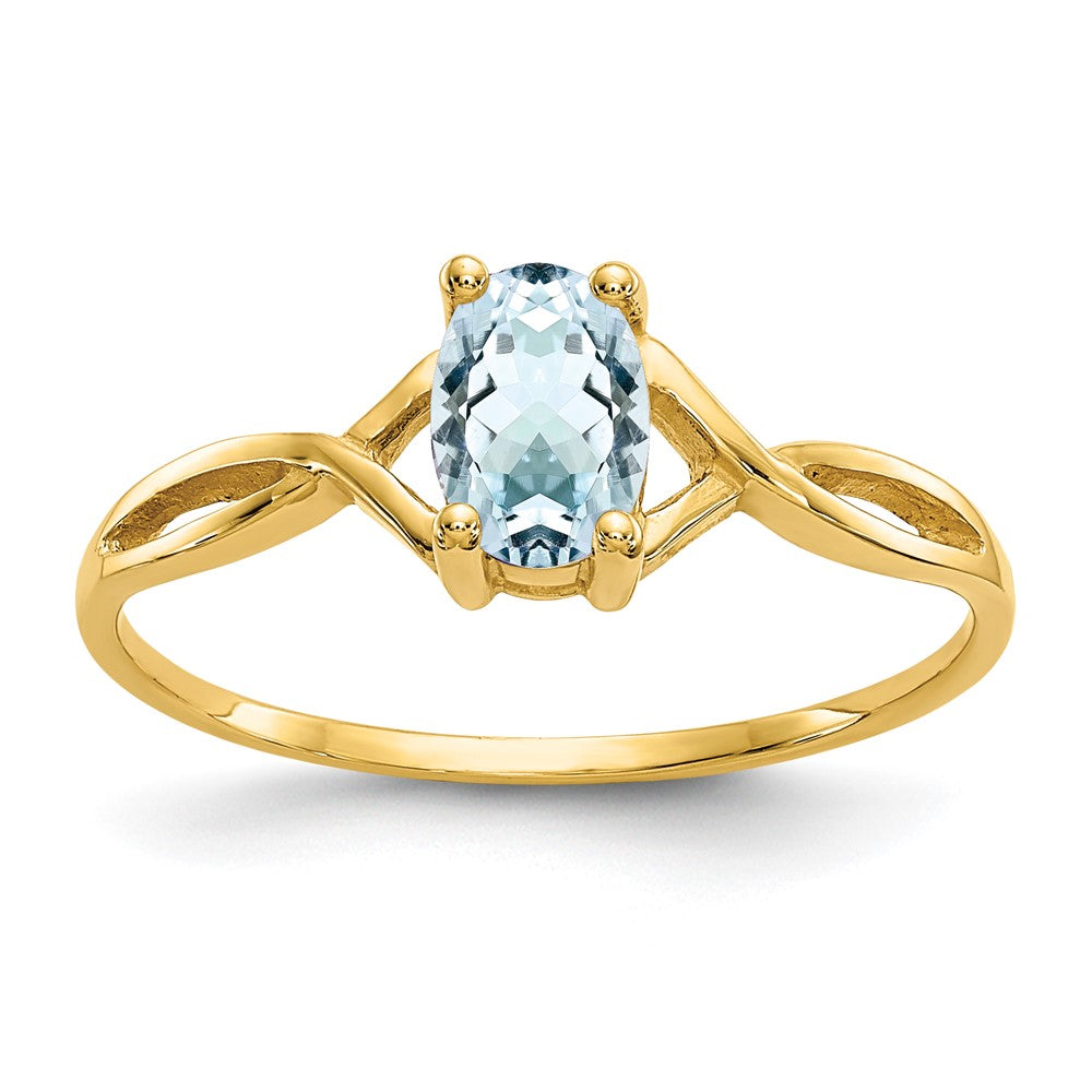 14k 6x4 Oval Aquamarine Birthstone Ring, 0.45 ct, Size 7, 1.14 g