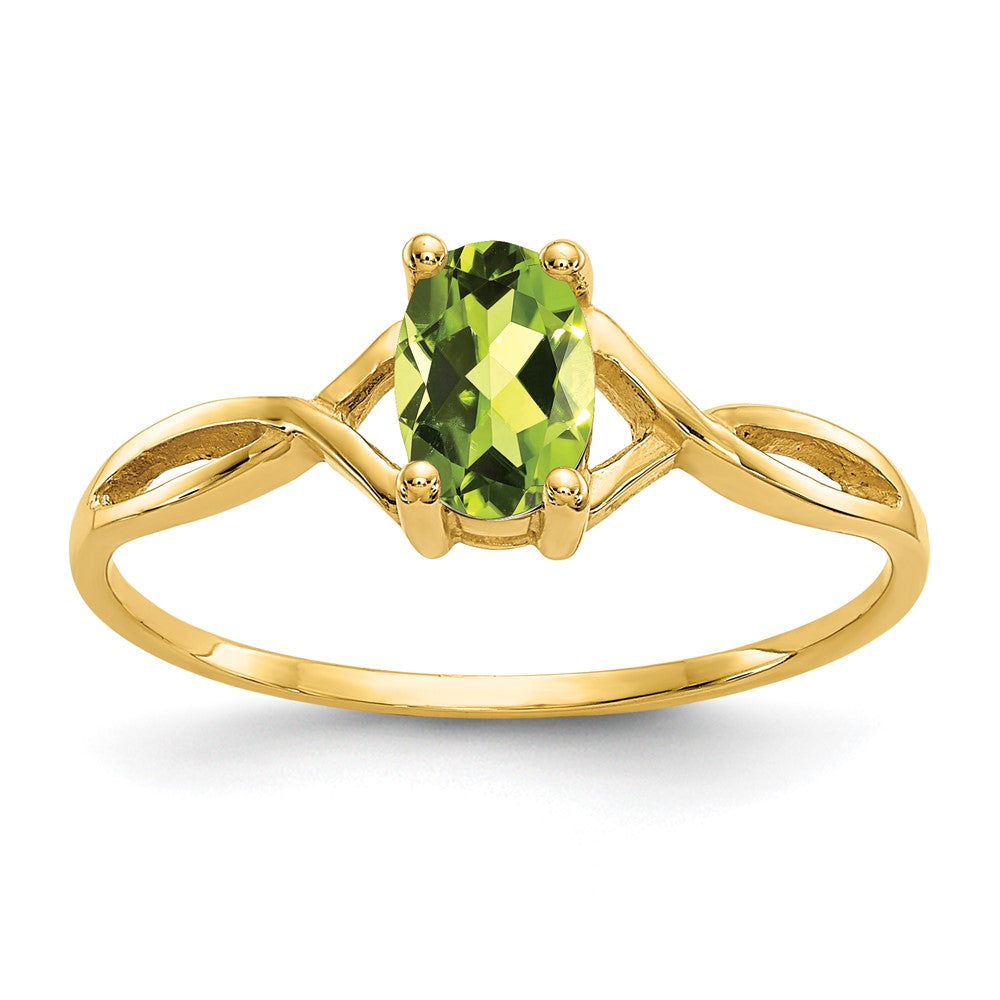 14k 6x4 Oval Peridot Birthstone Ring, 0.45 ct, Size 7, 1.14 g